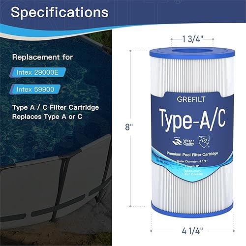 Miniatura 2 de Paquete de 4 cartuchos de filtro de piscina tipo AC, compatibles con Intex 29000E59900E, adecuado para piscinas sobre el suelo fáciles de instalar,