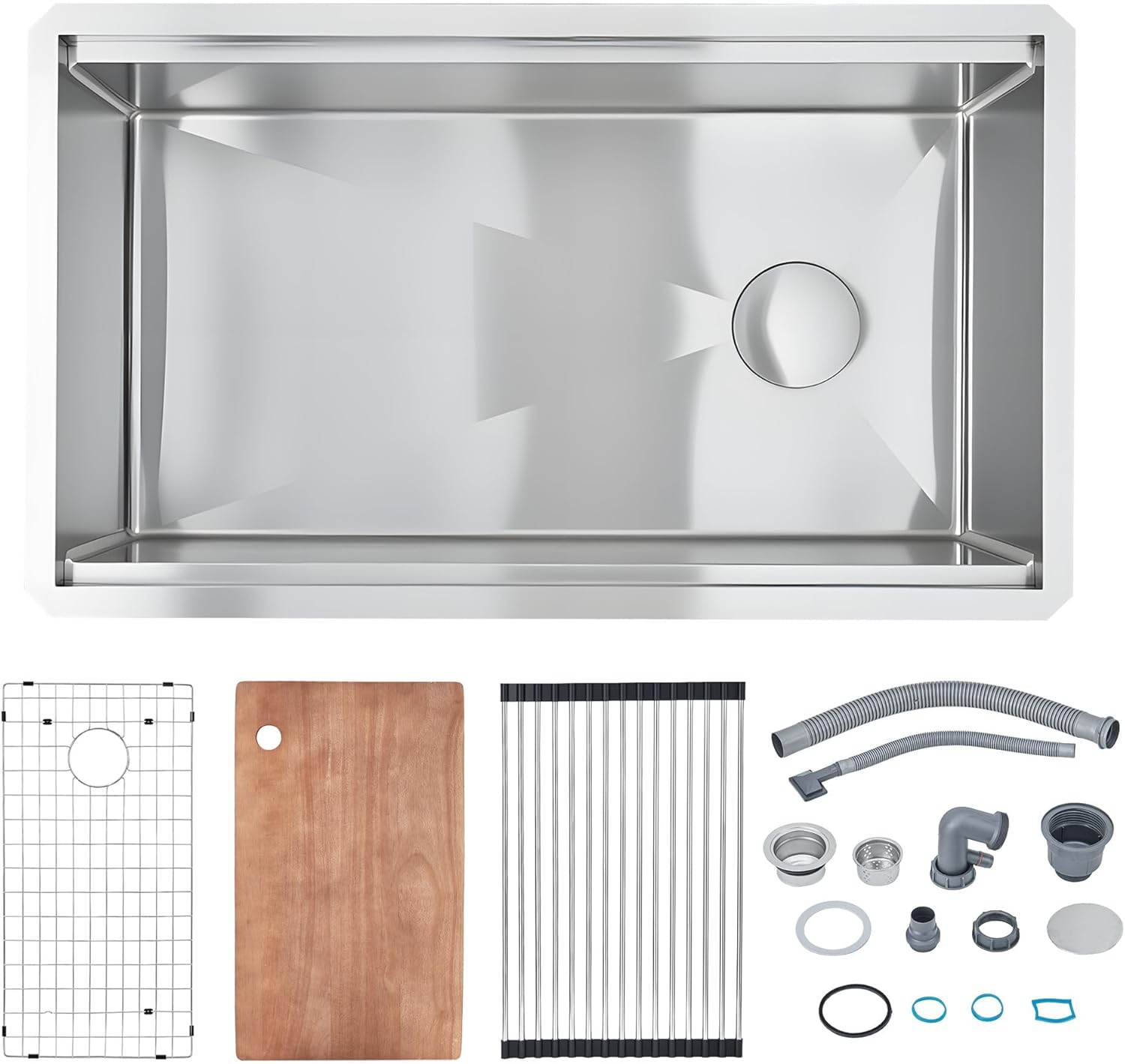 30 X 19 x 10 Inch Stainless Steel Undermount Kitchen Sink, Single Bowl with Accessories and Integrated, Deep Under Counter Kitchen Sinks Basin, Integrated Ledge Design for Modern Home Kitchen