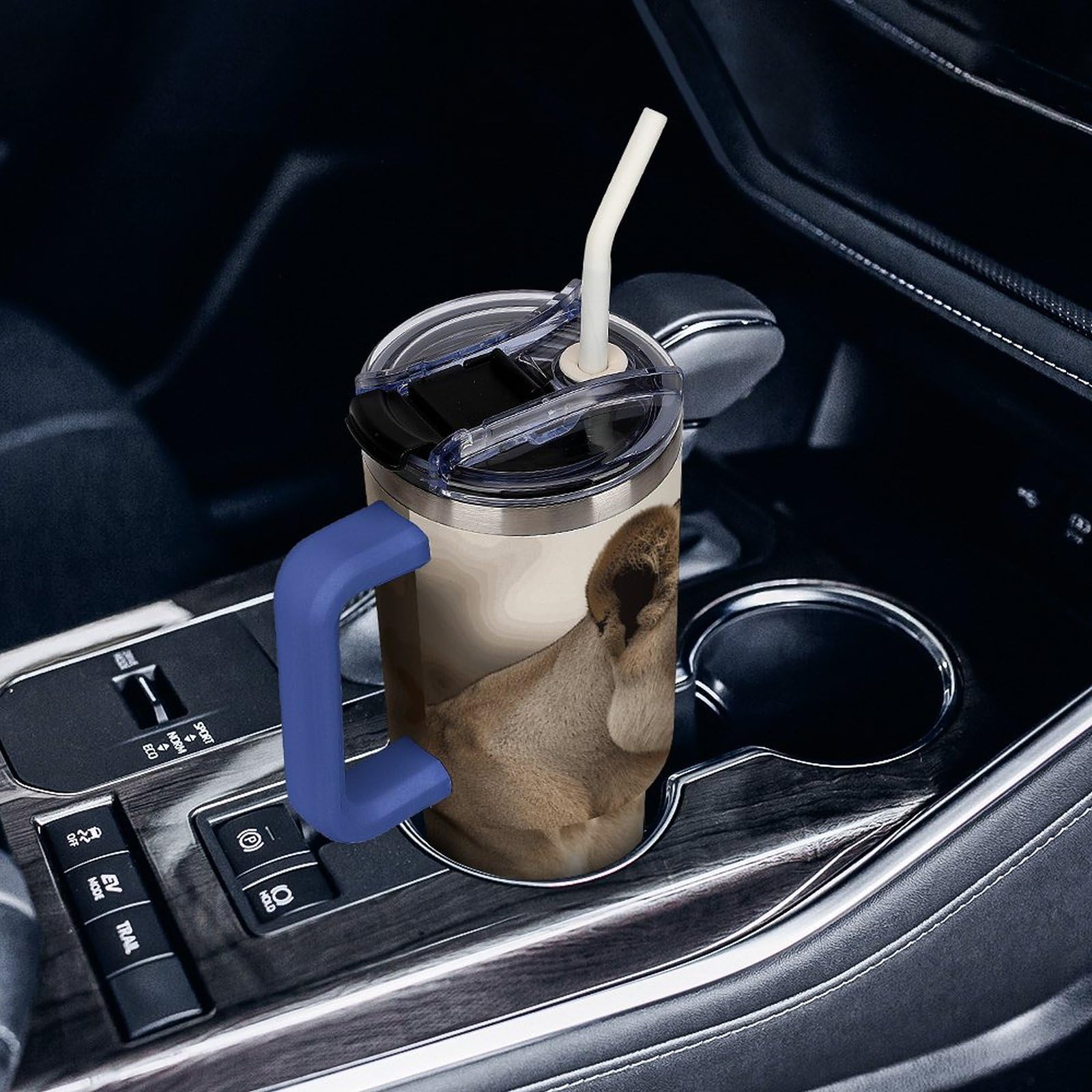 Autobecher aus 304 Edelstahl, Löwin mit Cub Tumbler mit Strohhalm und auslaufsicherem Deckel, großes Fassungsvermögen, vakuumisolierter Reisebecher für Auto-Becherhalter, 1,2 l