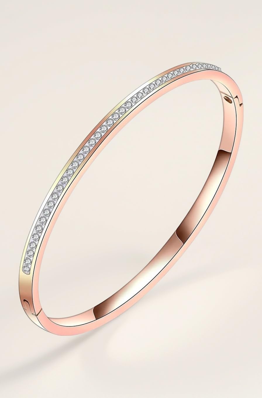 Anti Tarnish Jewellery | 18K Gold Plated Stainless Steel Openable Crystal Bracelet | Latest Stylish Cuff Bangle | Love Friendship Couples Gifts for Women Girls Mother Sister Wife Girlfriend