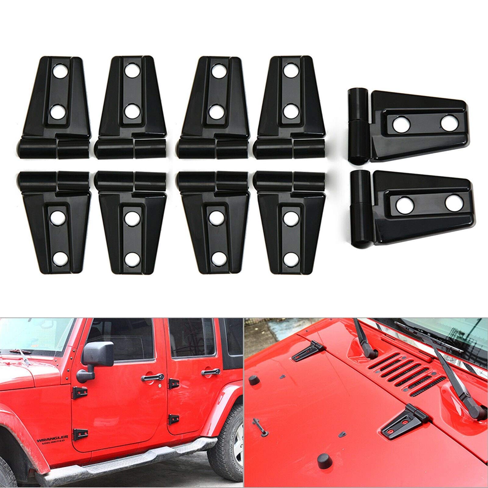 10 sztuk wielofunkcyjna osłona zawiasów maski i drzwi, do Jeep, Wrangler JK JKU 2007-2017 Nieograniczone akcesoria Większość urządzeń samochodowych Zestaw do konwersji zawiasów drzwiowych