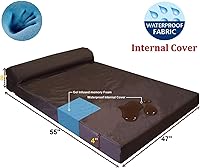 Vista 3 de Dogbed4less Cama ortopédica de espuma viscoelástica de gel prémium para perros extragrandes, forro impermeable y funda de gamuza color espresso