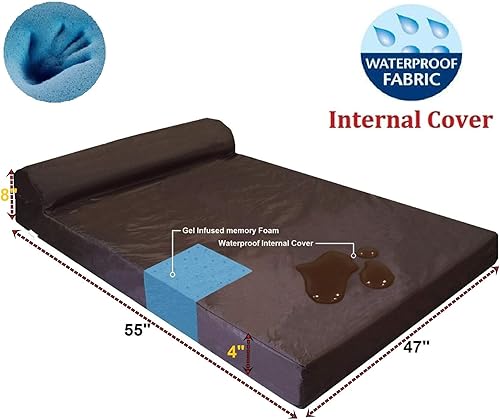 Miniatura 3 de Dogbed4less Cama ortopédica de espuma viscoelástica de gel prémium para perros extragrandes, forro impermeable y funda de gamuza color espresso,