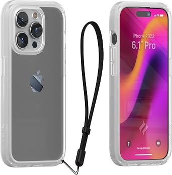 Catalyst Influence Case for iPhone 15 Pro, 2.5X Higher Drop Proof, Non-Slip Frosted Edges and Crystal clear back, Raised Edges Protection, 30% Louder Forward Audio, Lanyard Included- Frosted and clear