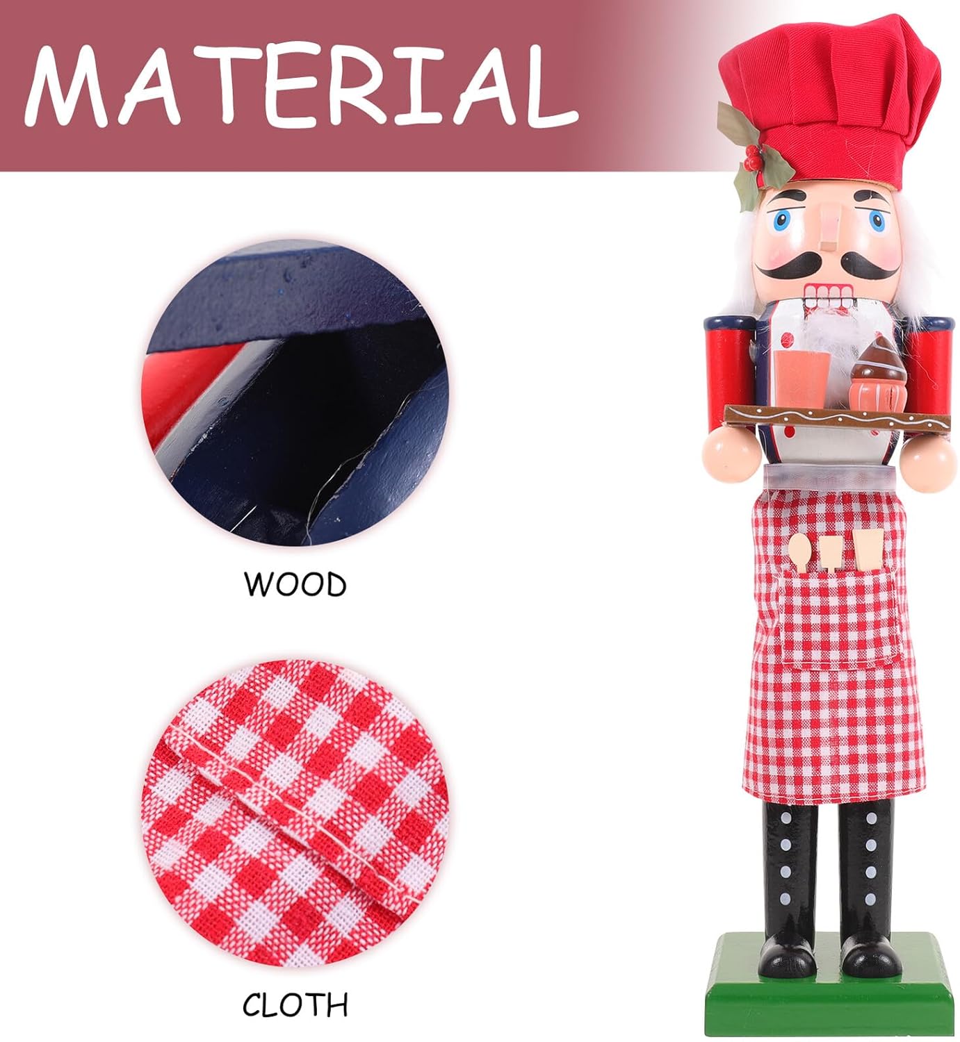 Roleader Wooden Pastry Chef Nutcracker Figurine Christmas Tabletop Ornament Nutcracker Decor Festive Holiday Home Decoration