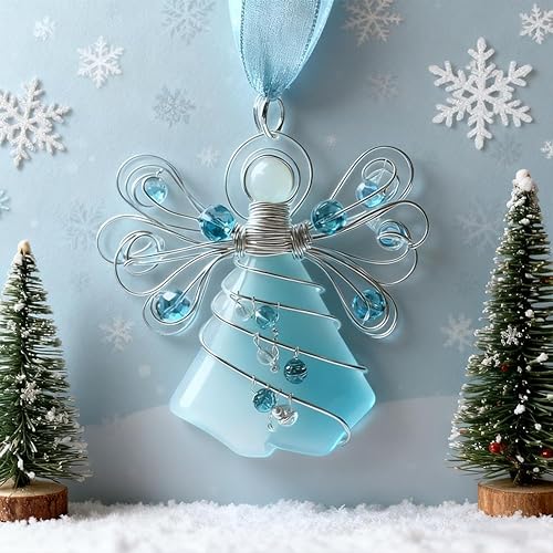 Miniatura 6 de Handmade Sea Glass Angel Ornament,Handmade Silver Wire-Wrapped Angel Christmas Decoration,H-andmade Coastal Beach Christmas Decor for Tree,Xmas