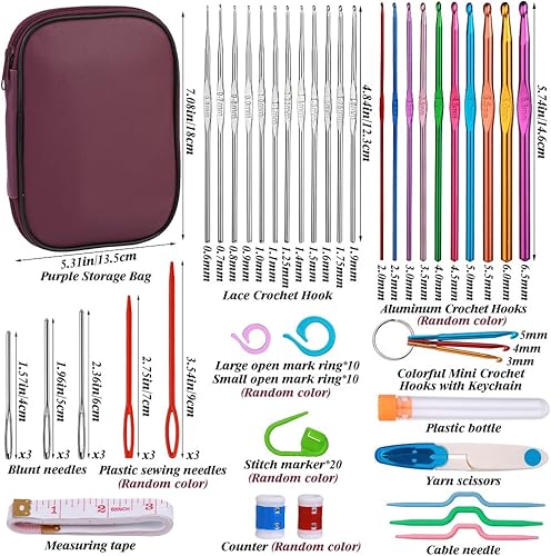 Miniatura 2 de Zlulary Juego de 86 ganchos de ganchillo, juego de agujas de ganchillo con agujas de tejer, marcadores de puntada, estuche de gancho de ganchillo y