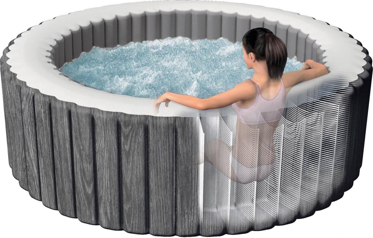 Intex, Whirlpool Pure Spa Bubble Massage Greywood Deluxe - Vasca idromassaggio, Ø 196 x 71 cm, per 4 Persone, capacità 795 l, Effetto Legno Grigio 28440