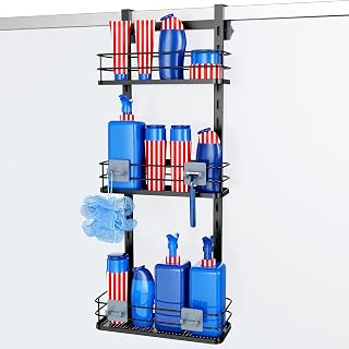 Nieifi Adjustable Over The Door Shower Caddy Organizer Shelves Rack with Hooks, 3 Tier Hanging Rustproof Shower Shelf Storage Basket for Inside Shower, Small Items Don’t Fall, Balck