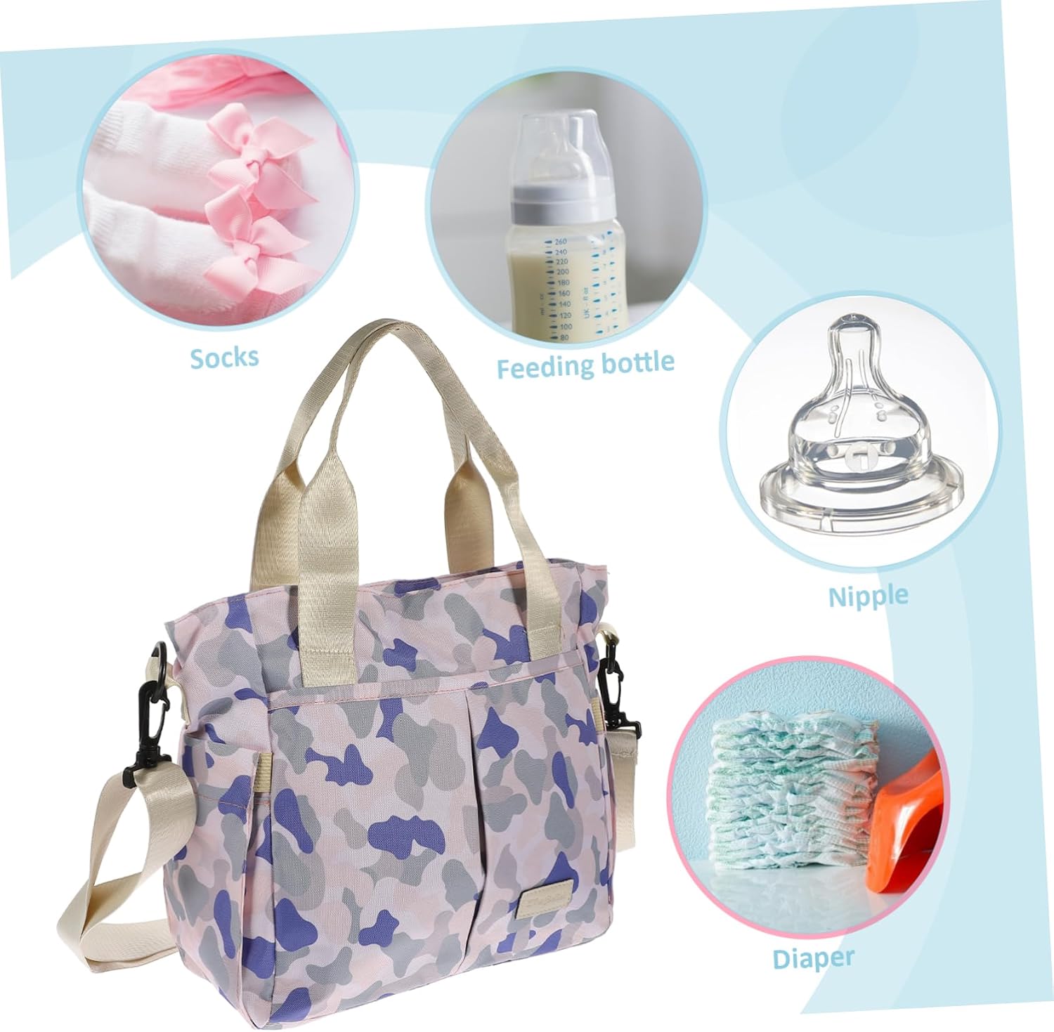 Diaper Bag for Mommy Capacity Travel Bag Separate Sections for Bottle Clothes Towels Diapers Ergonomic Straps Wide Opening Strong Zippers for Hospital Use