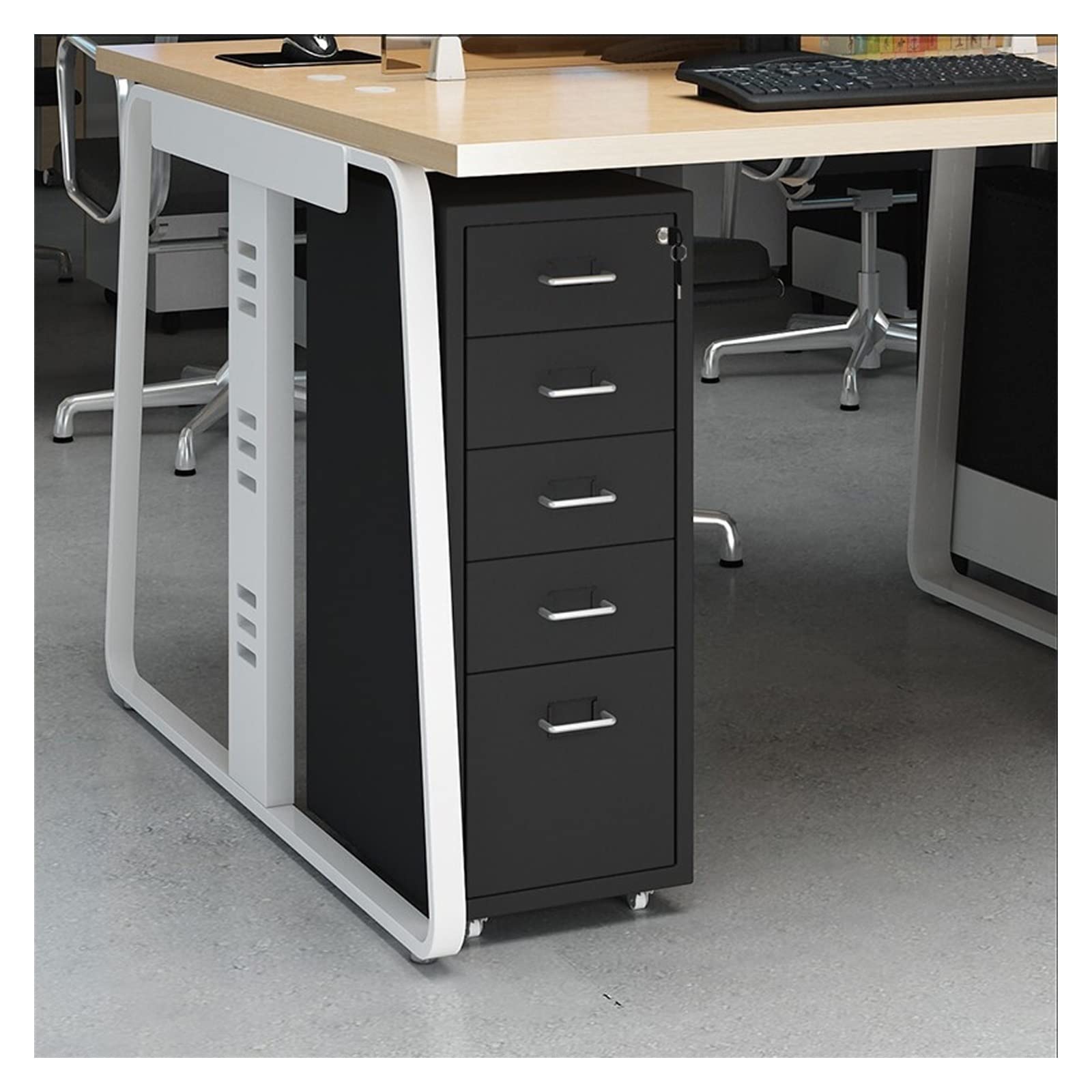 ASerZenith Metal File Cabinet With 5 Lockable Drawers For Home Office Secure And Stylish Storage Solution For Legal/Letter/A4 Size Documents,B