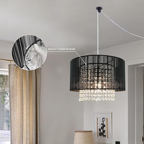 Miniatura 12 de Lámpara de techo colgante negra de 3 luces, mini candelabro, lámparas colgantes de techo ajustables, lámparas colgantes de cristal para isla