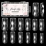 Makartt Medium Square Soft Gel Nail Tips: 120pcs 3D Diamond-Shaped Fake Nails Extension, 12 Sizes Full Cover Clear Press-On Tip, Natural Rhombus Lattice, Suit for Chrome Nail Powder