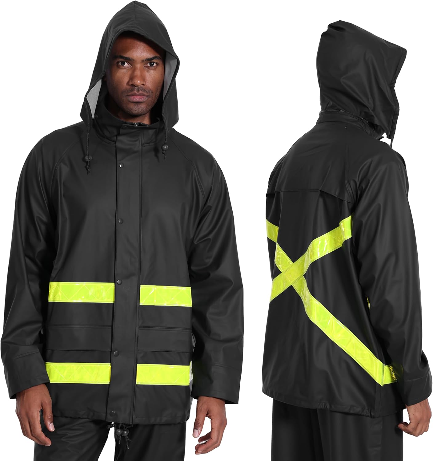 Hi-Vis Rain Jacket for Men – Waterproof Work Safety Coat with Reflective Strips, EN 343 Certified, Durable PU