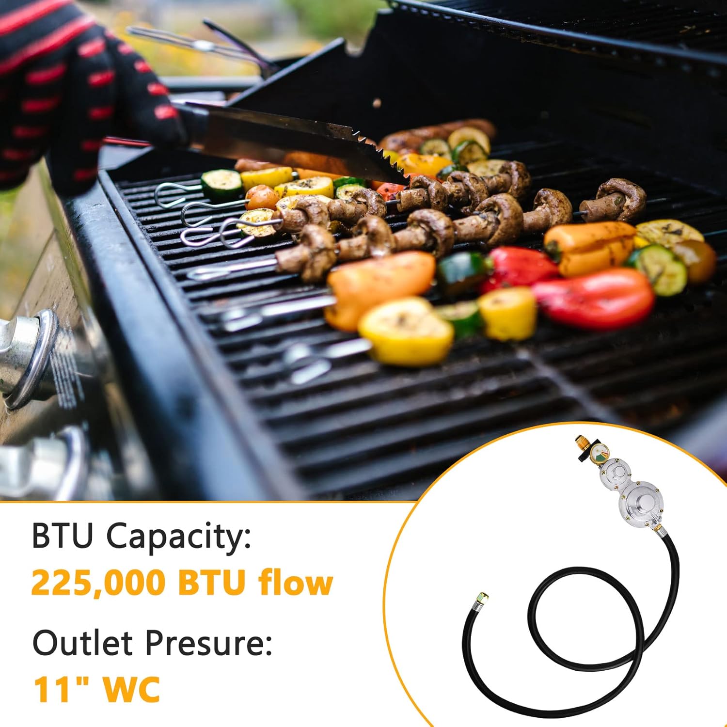 Azdele Upgraded Two Stage Propane Regulator with 5ft Hose and Gauge, Standard P.O.L Tank Connection, 3/8in Female Flare Fitting for Grill, Heaters, Fire Pit, Gas Generator/Stove/Range-CSA Certified