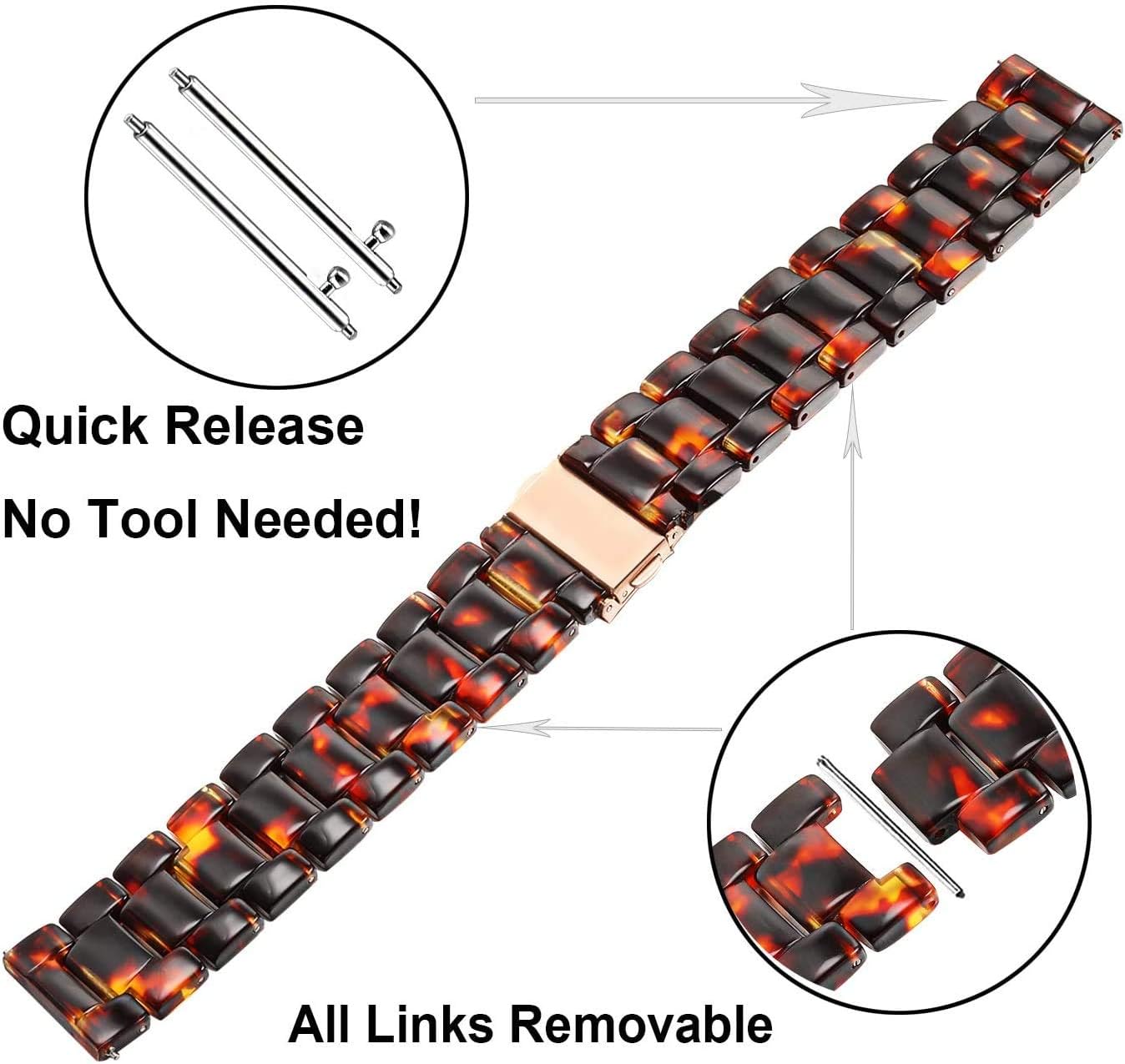 Watchbands for Fossil Women - Gen 5E 42mm / Gen 6 42mm / Gen 4 Venture HR Bands Pearl Resin Strap Quick Release - Image 4