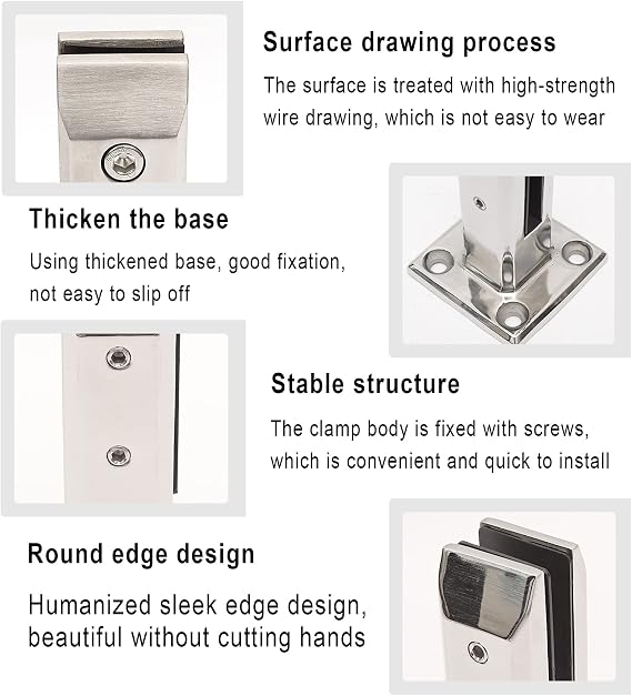 Square Glass Clamps for 8-16mm frameless, for Panel Pool Deck Fence Balustrade Railing Post Garden Balcony with Expansion Bolt,Pool Fence Spigot Clamp Home,Black,160mm [Energy Class A]