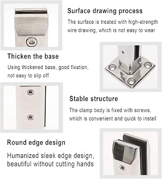 Square Glass Clamps for 8-16mm frameless, for Panel Pool Deck Fence Balustrade Railing Post Garden Balcony with Expansion Bolt,Pool Fence Spigot Clamp Home,Black,160mm [Energy Class A]