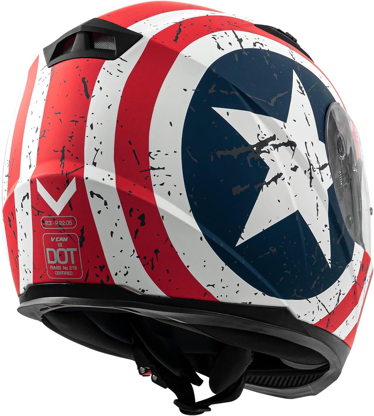 vcan vx lightweight full face motorcycle street bike helmet with extra tinted visor, coolmax technology & otg ready, dot approved rebel star large