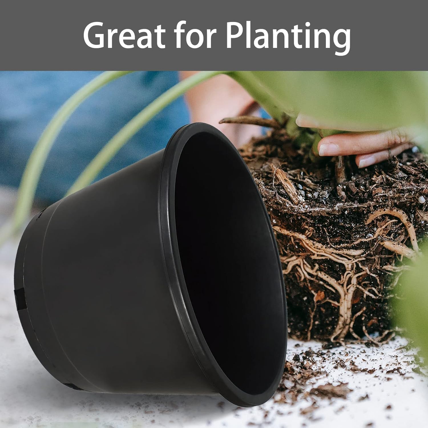 Nursery Pots Plastic Planter Pot - 10-Pack 10 Gallon Flower Plant Pots with Drainage Holes Injection Molded Planting Container Seed Starting Pot Set for Indoor Outdoor Plants Seedlings Vegetables