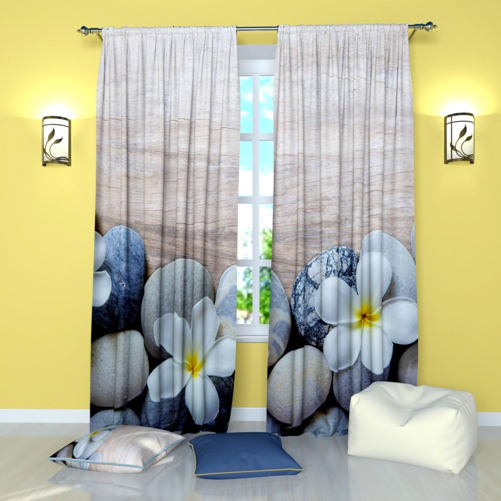 Factory4me Floral Curtains Jasmine and Pebbles. Window Curtain Set of 2 Panels Each W52 x L96 Total W104 x L96 inches Drapes for Living Room Bedroom Kitchen