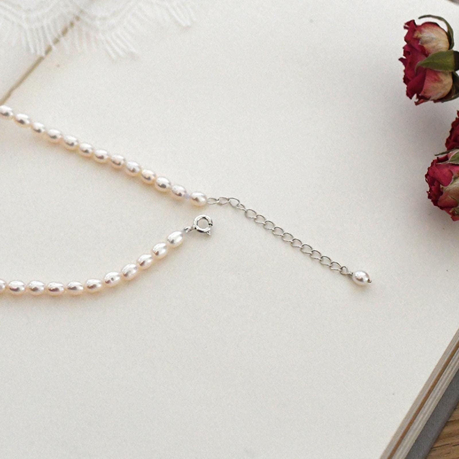 LOKILOKI Mini Collar De Perlas De Agua Dulce Natural De 3-4 Mm para Mujeres Boda Joyería De Plata De Ley 925