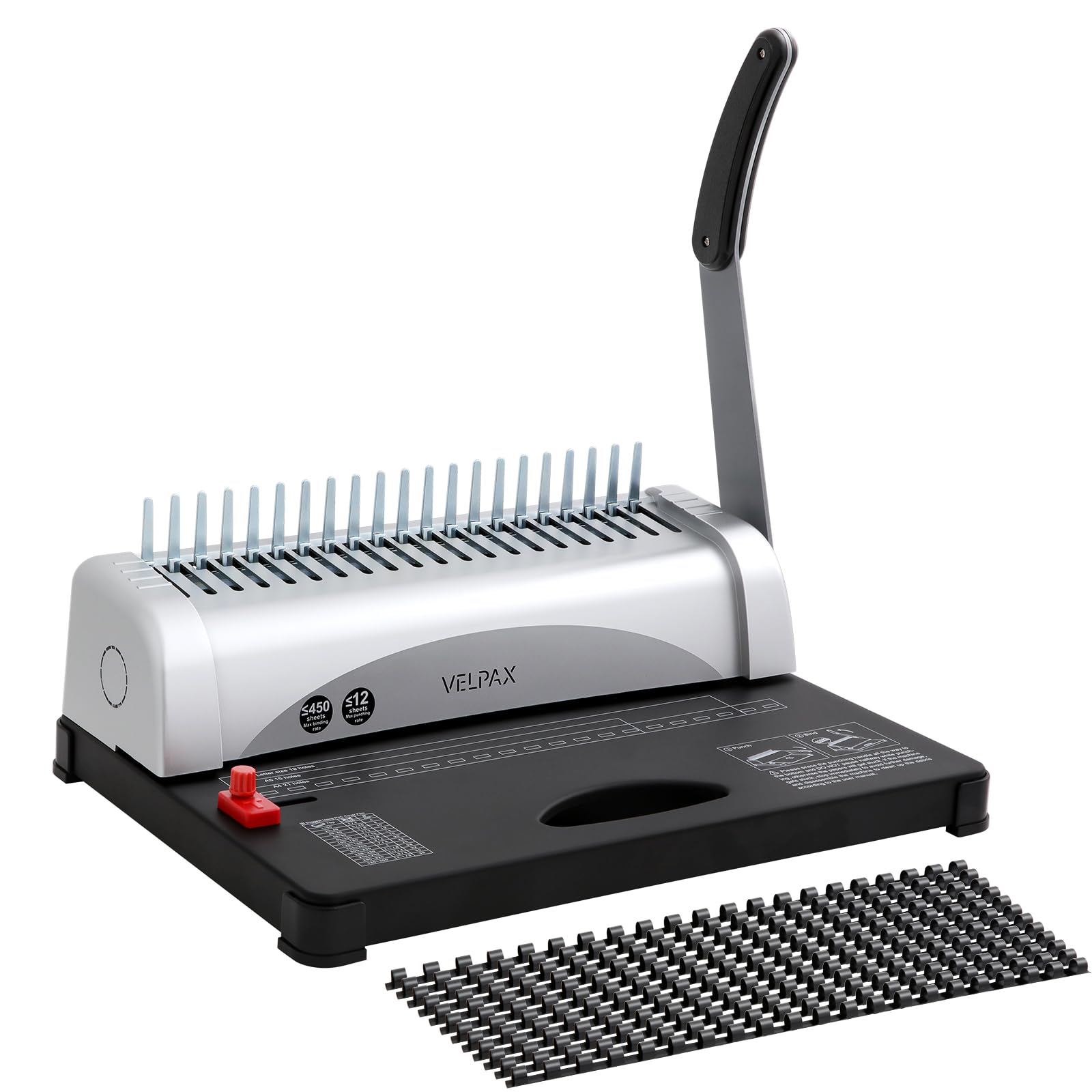 Binding Machine, 21-Holes, 450-Sheets, Paper Punch Binder with Starter Kit (200 Combs: 8/10mm) & 3 Adjustable Margins (3-5mm) for A4, A5, Letter, Ideal Office, School & Home