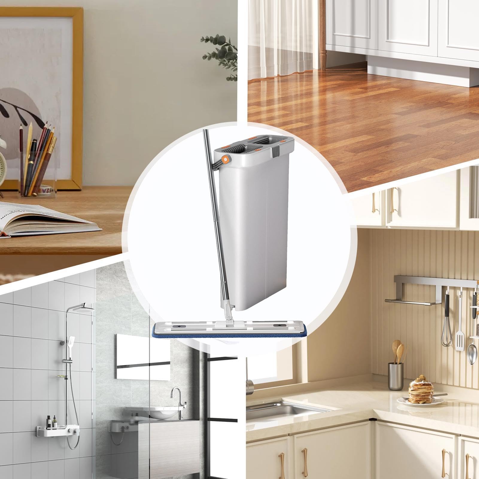 Fregona Y Cubo para Limpieza De Suelos Fregona Twist 2 Paños Microfibra | Cubo Set Limpieza Twist Para Todo Suelo: Madera,Baldosa,Laminado,Corcho,Mármol,Hormigón,Piedra,Pizarra,Linóleo