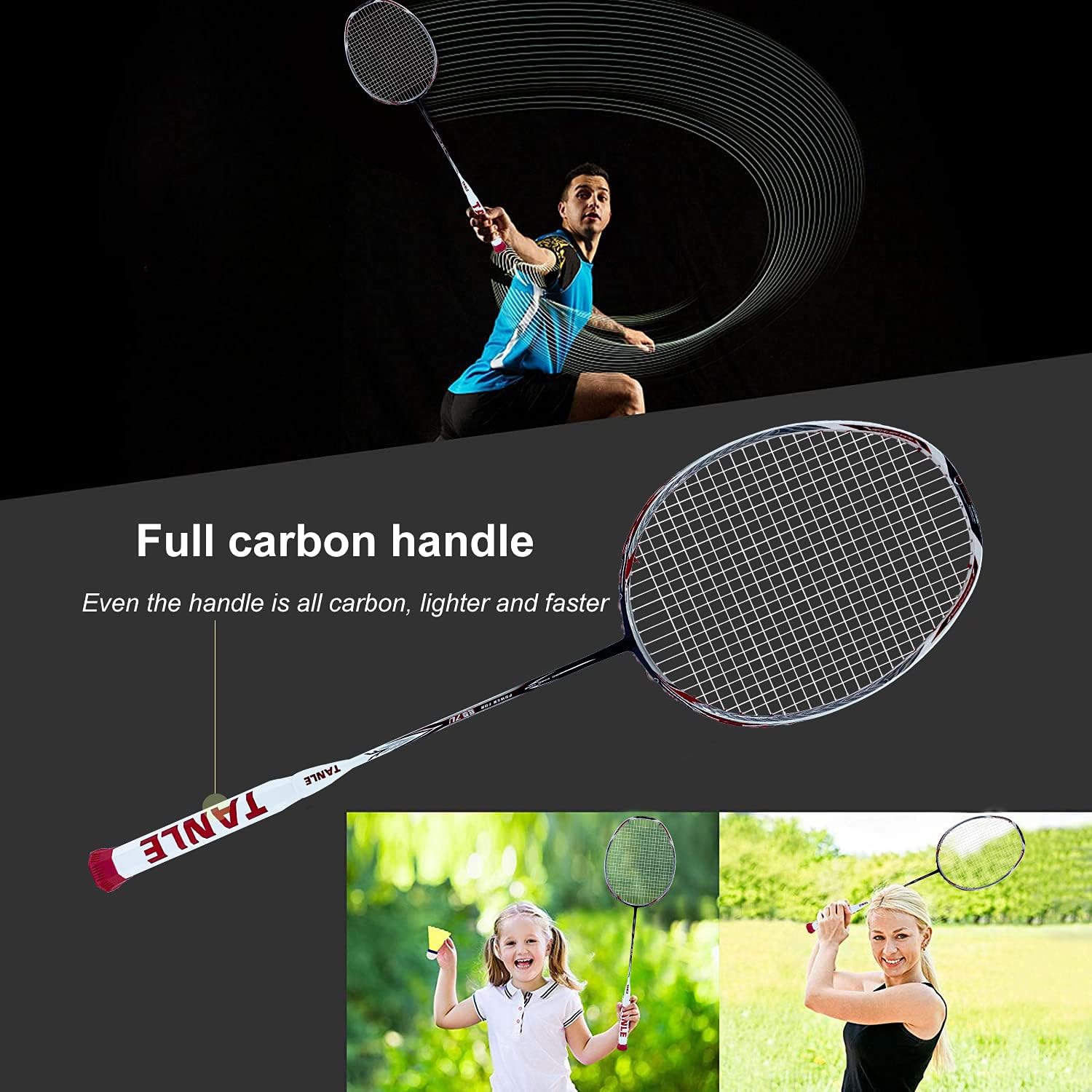 NA 7U 67g Badminton Racquet Light Racket Set, Professional Carbon Fiber Badminton Racket Badminton for Adult Junior for Backyards Gym Portable (Black) : Sports & Outdoors