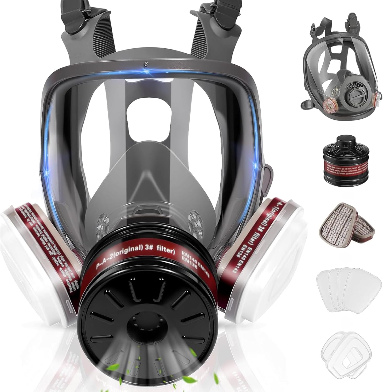 Gas Masks Survival Nuclear and Chemical,Full Face Respirator for Spray Paint,Chemical,Epoxy Resin,Grinding work.