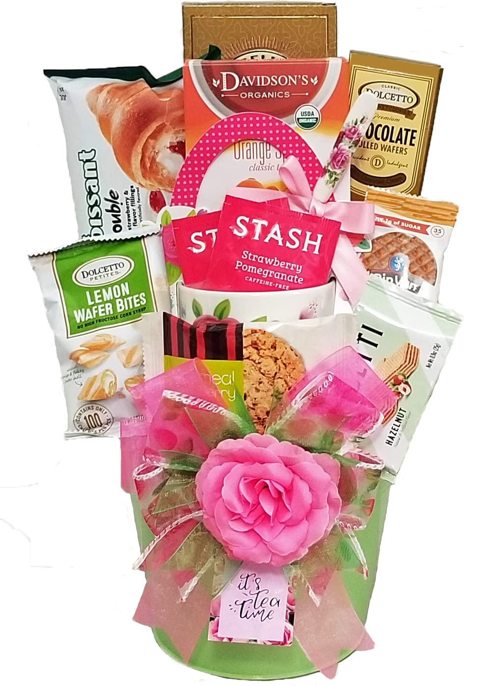 Delight Expressions® "It's tea time" Gourmet Gift Basket with Mug and Teaspoon - Mother's Day Gift Basket Idea! Gift for Mom, Wife, Grandmother, Sister