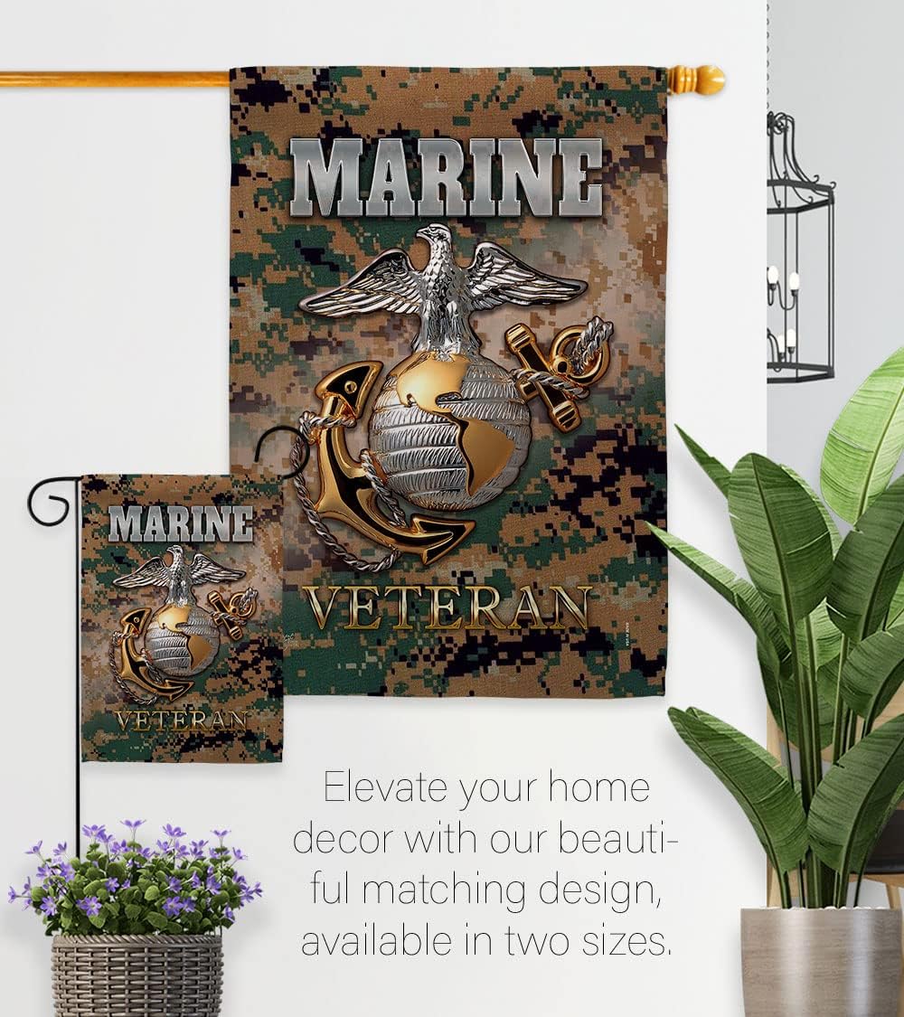 US Marine Veteran House Flag - Armed Forces Corps USMC Semper Fi United State American Military Retire Official - Decoration Banner Small Garden Yard Gift Double-Sided Made In USA 28 X 40