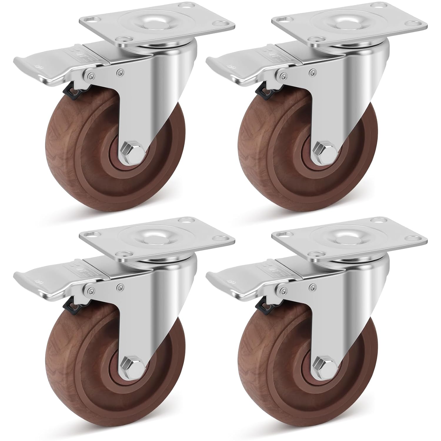 Nefish 4 Inch Casters Wheels, Heavy Duty Casters Set of 4, Durable Castor Wheels with Brake 2600 LBS, High Temperature Casters Glass Filled Nylon Wheels for Workbench, Industrial (-40°F to + 475°F)