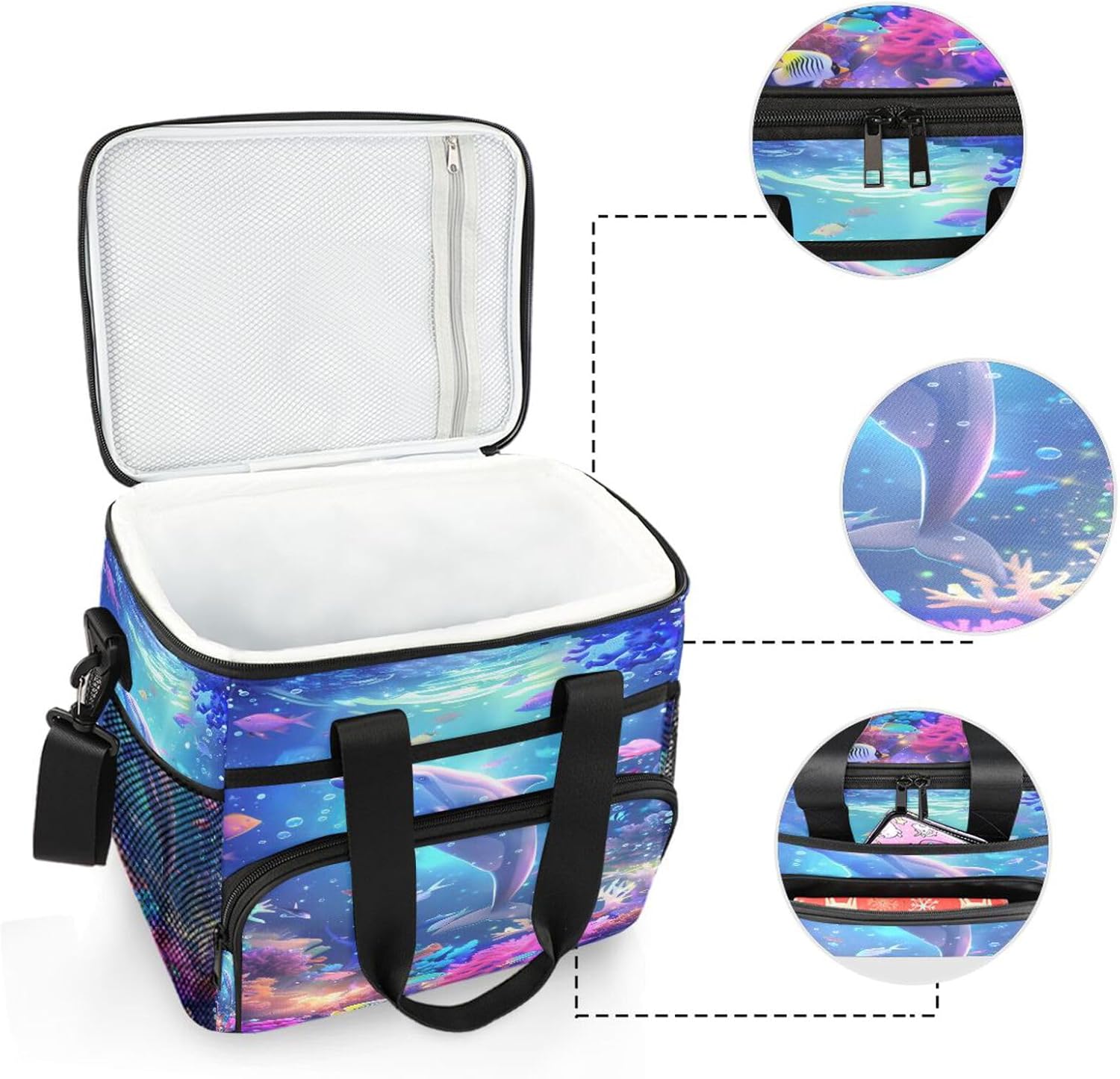 ALAZA Dolphin Colorful Ocean Cooler Lunch Bag Insulated Lunch Box Large Reusable Lunchbox Leakproof Freezable Cooler Bag for Women Men Picnic Beach