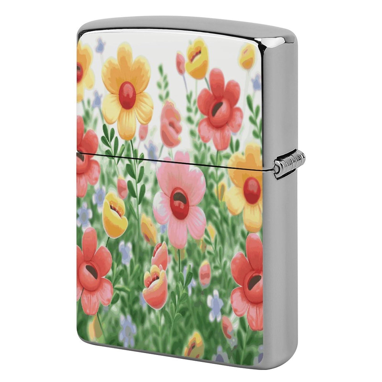 Btcowzrv Style Happy Flower Metal Lighter Case Sleeve Cover Holder