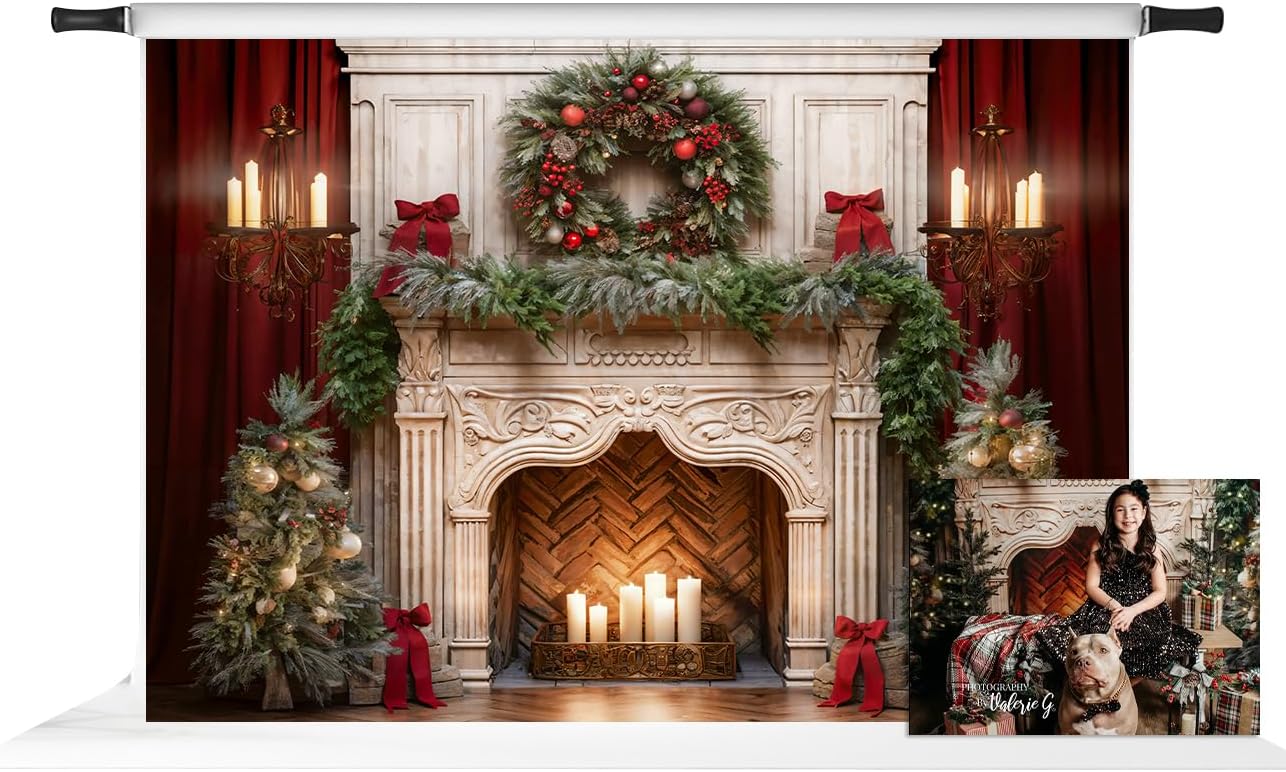 Kate Christmas Photography Backdrop 7x5ft Fireplace Tree