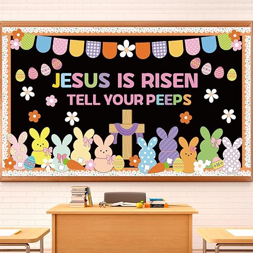 Easter Peeps Bulletin Board Decorations Set 75Pcs Jesus is Risen