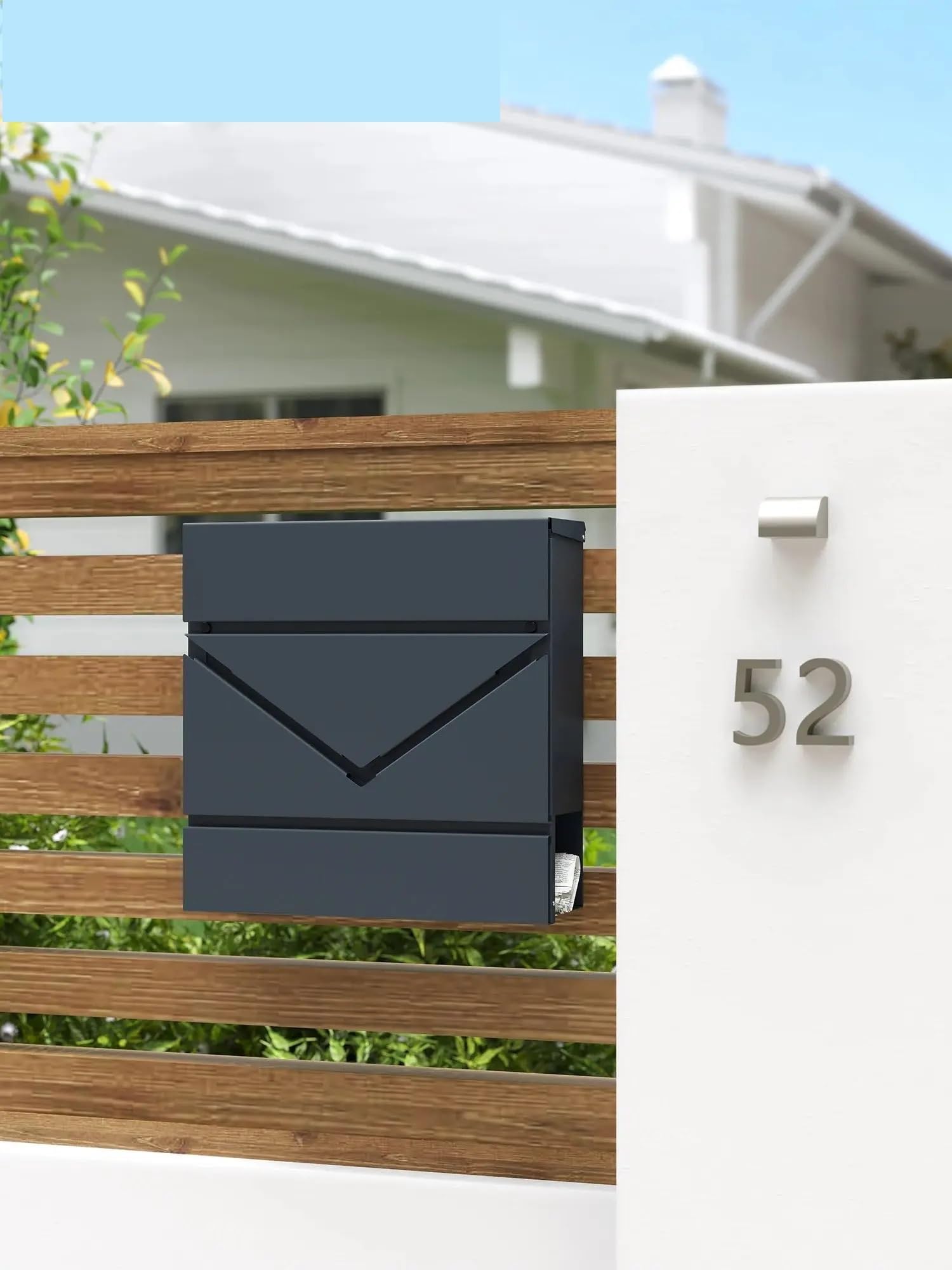 Wall Mounted Letterbox Letter Box Wall-Mounted Post Mailbox with V-Shaped Viewing Window Lock and Lid Newspaper Holder