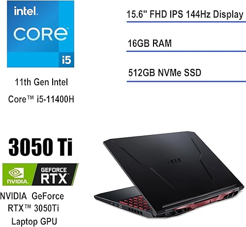 Miniatura 2 de Acer Nitro 5, pantalla FHD IPS de 15.6 pulgadas de 144 Hz, Intel Core i5-11400H de 11 generación, NVIDIA GeForce RTX 3050Ti, 16 GB DDR4, 512 GB PCIe