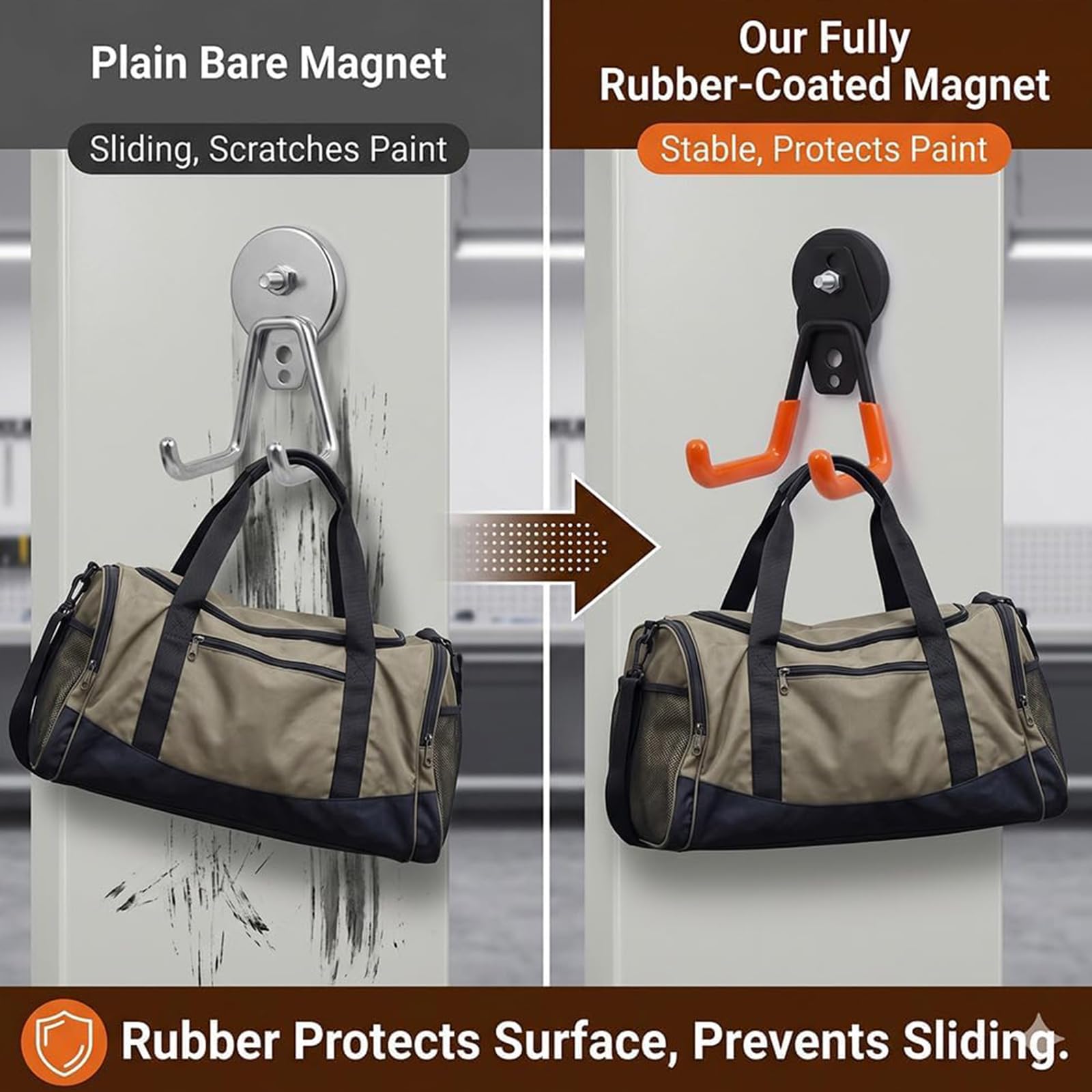Heavy-Duty Magnetic Double-Claw Hook,Non-Slip Strong Large Magnetic Double Hooks for Indoor and Outdoor Hanging,for Power Drill Garden Tools Hose and Cabinet Storage Garage (2L)