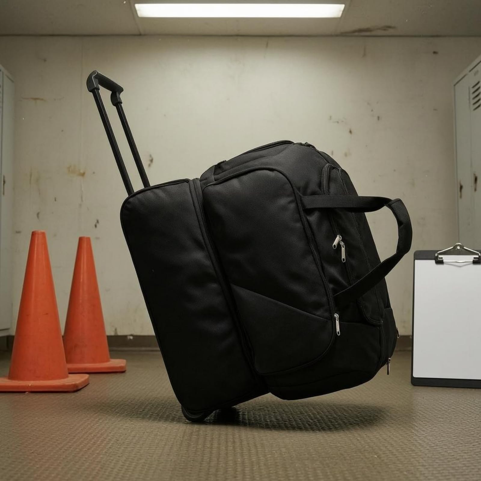 Borsa da Viaggio Sportiva Trolley Borsone Strutturato con Ruote Contenitore Attrezzatura Sacca Palestra in Tessuto Oxford con Manico in Metallo