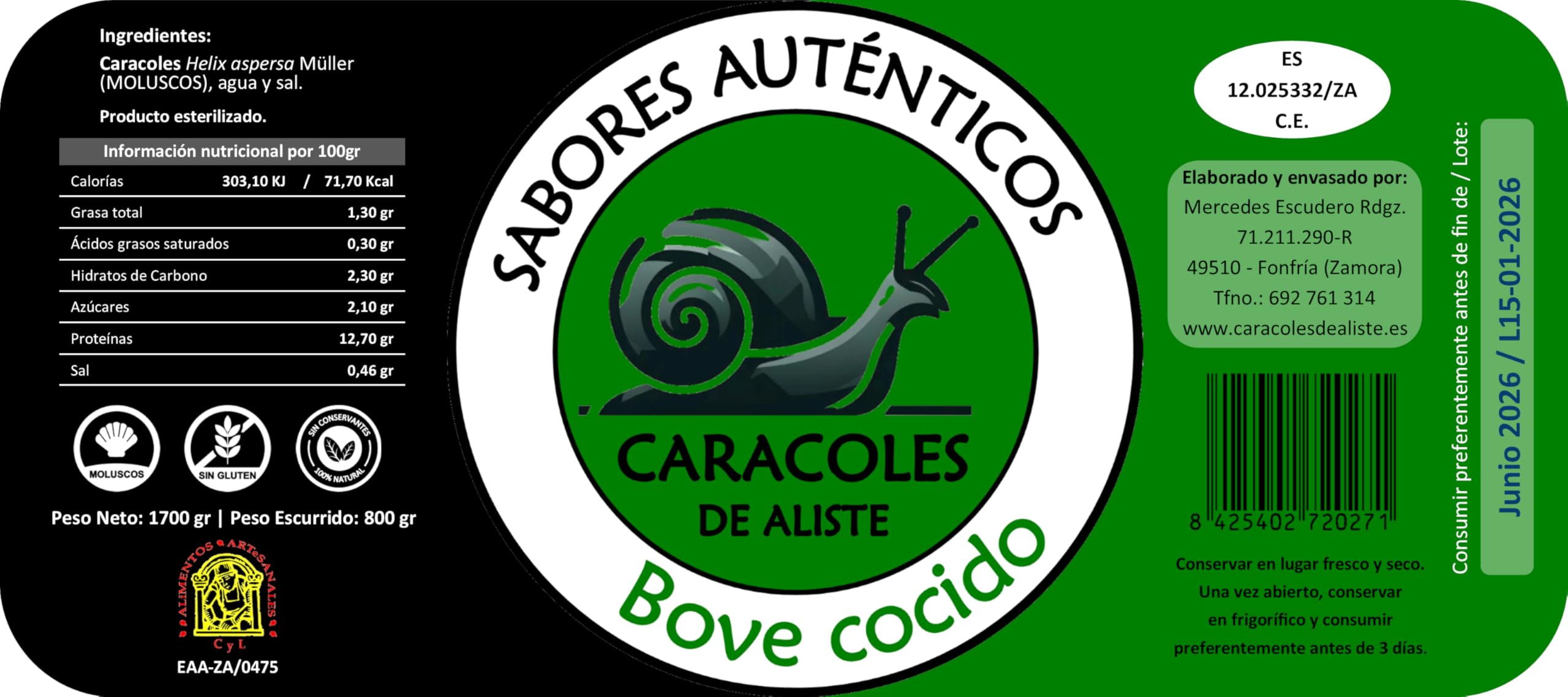 Pack 2 bolsas caracoles cocidos. 2kg de caracoles escurridos