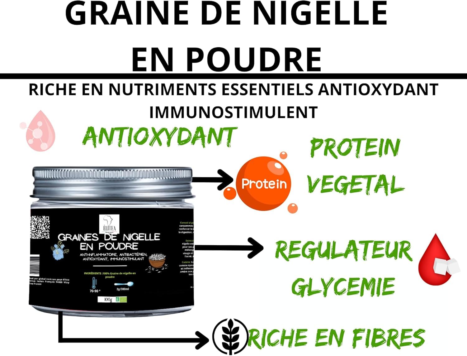 2X Poudre de graine de Nigelle Pure et de Qualité Supérieure Sans Additifs Cumin Noir Graines Moulues 100g Cuisine Cosmétique Bien-être Infusion Smoothie Superaliment DIY D'Origine Naturelle Vegan