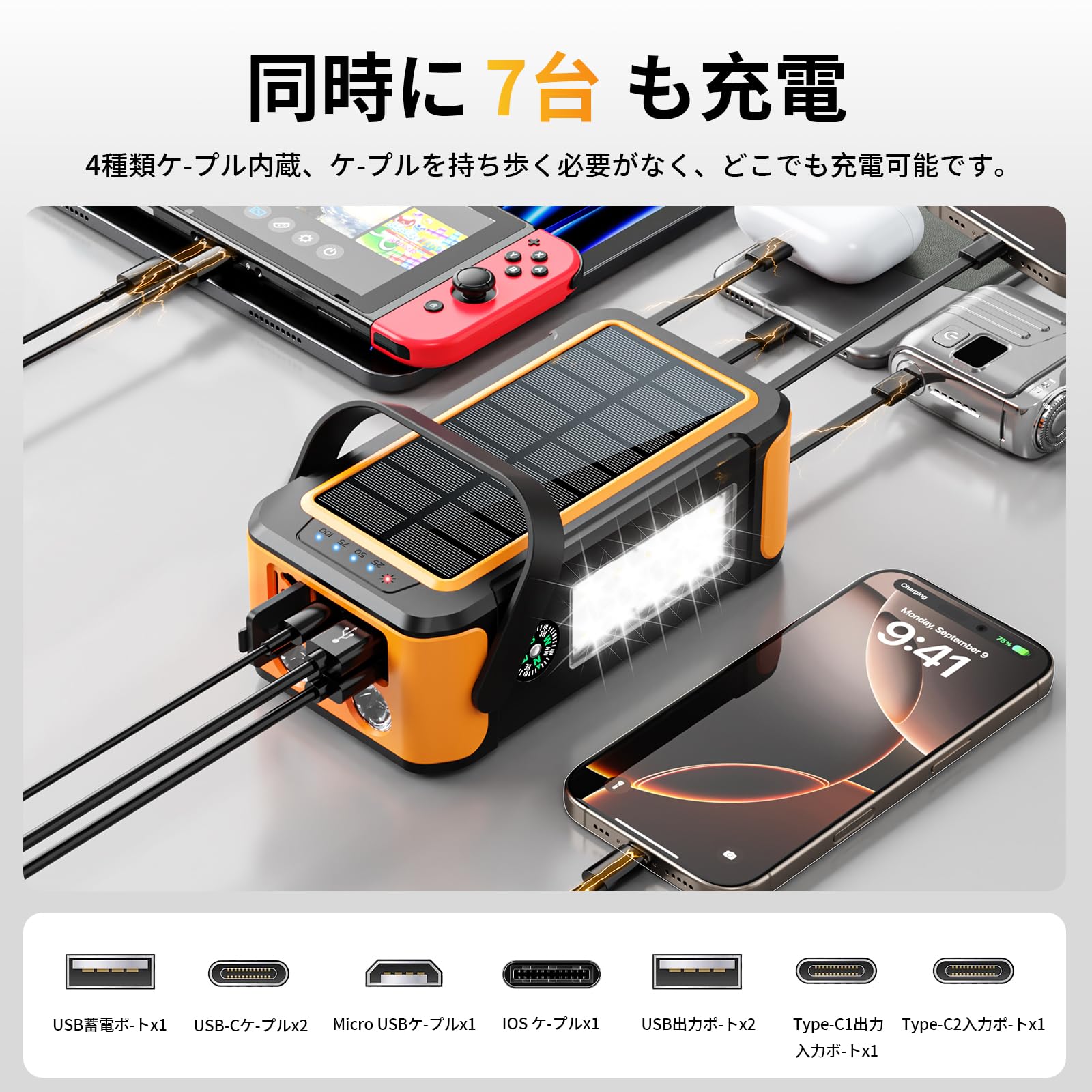 【2025新モデル】大容量 80000mAh手回し充電 急速ソーラー充電器×2台 Amazon | 【2025新モデル】大容量 80000mAhソーラーモバイルバッテリー