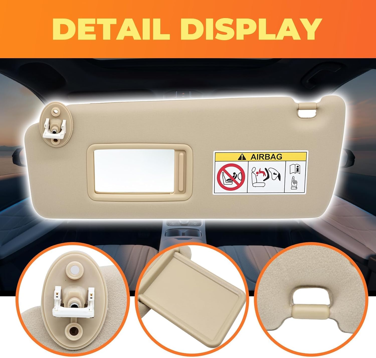 Beige Sun Visor Front Left Driver Side Compatible with GX460 2010-2023 Land Cruiser Prado KDJ155/KDJ150 2009-2023 W/Mirror 74320-60D22-A0