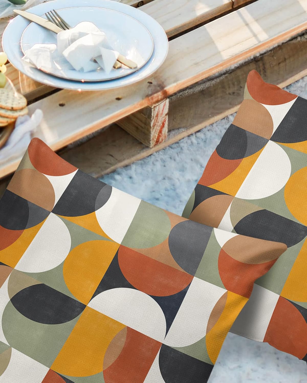 Outdoor Throw Pillow Covers Waterproof Pillow Cases 20x20In,Mid Century Abstract Geometric Color Block Decorative Pillow Covers Cushion Cases for Couch Sofa Patio,2 Pack Nordic Style Circle Modern Art