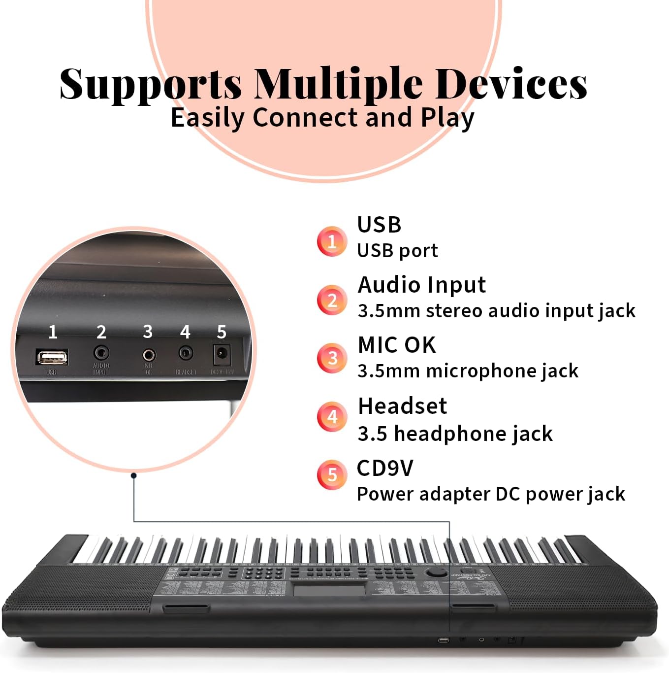 StarQuest SQ-KB61KEP 61-Key Keyboard Piano W/Digital Piano Stand & Bench, Headphones, Microphone, Keynote Stickers for Beginners, LCD Display & Portable