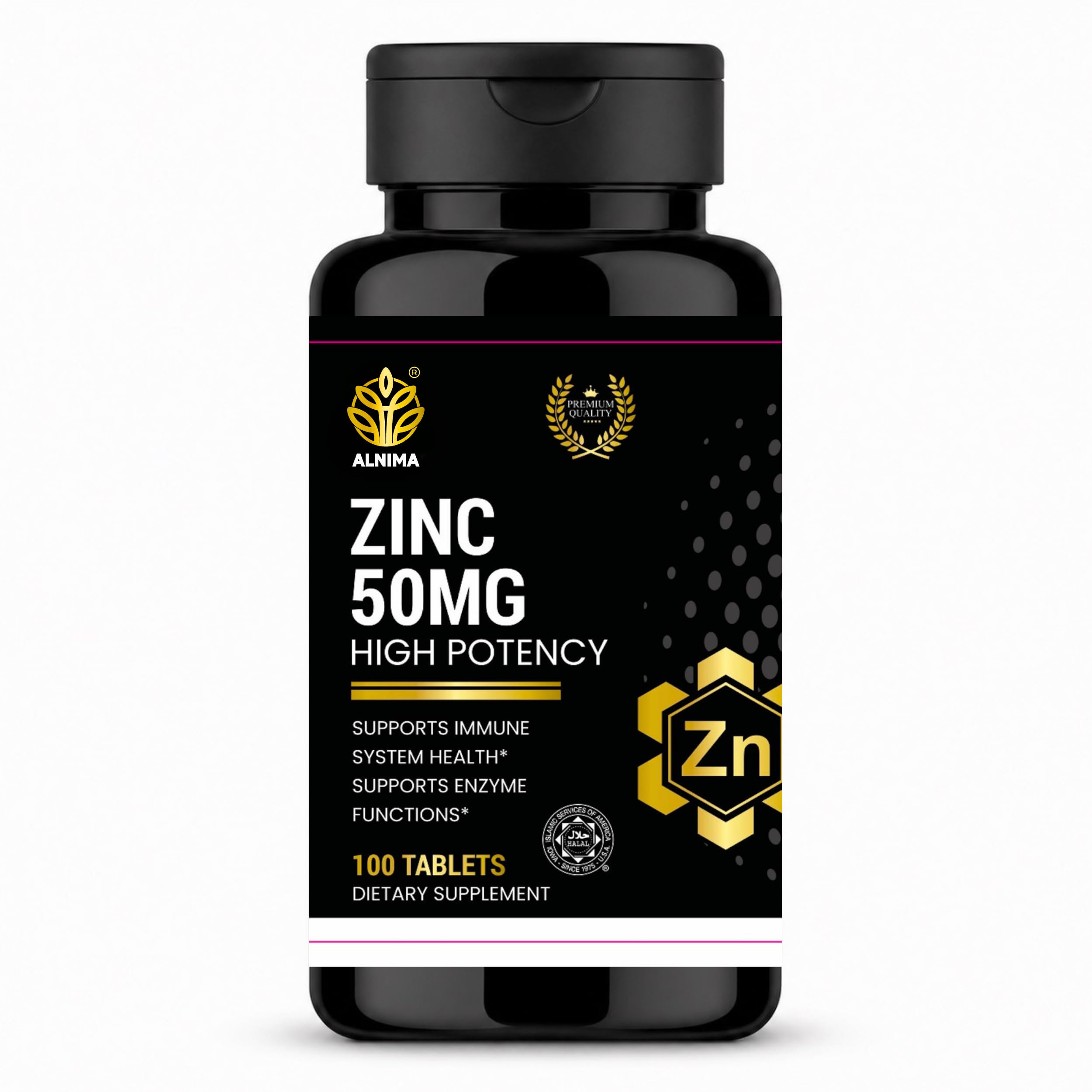 Zinc 50mg – Immune & Enzyme Support with High Potency Zinc Formula, Halal Supplement, Made in USA
