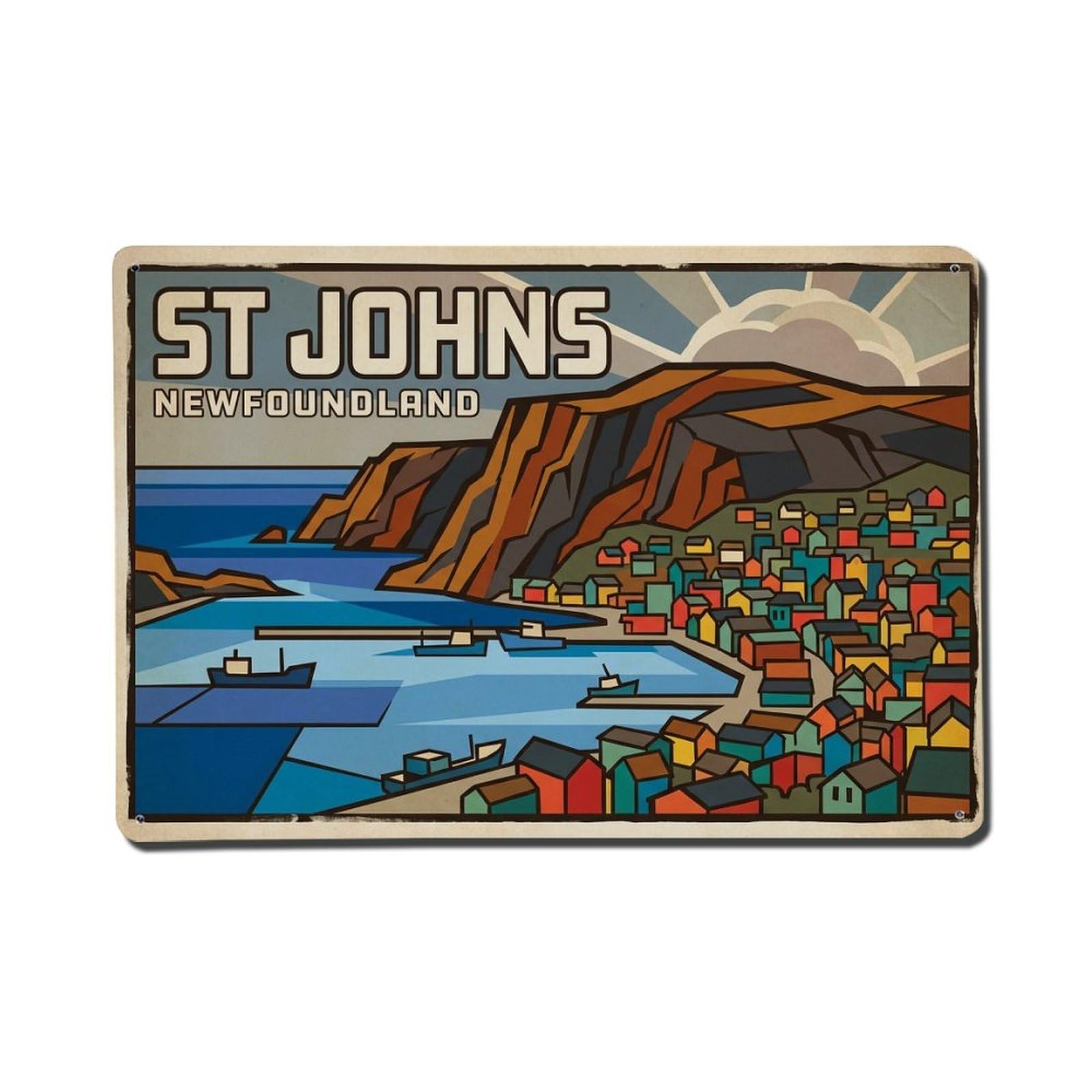 Xanthor Style Travel Vintage Canada St Johns Metal Tin Sign