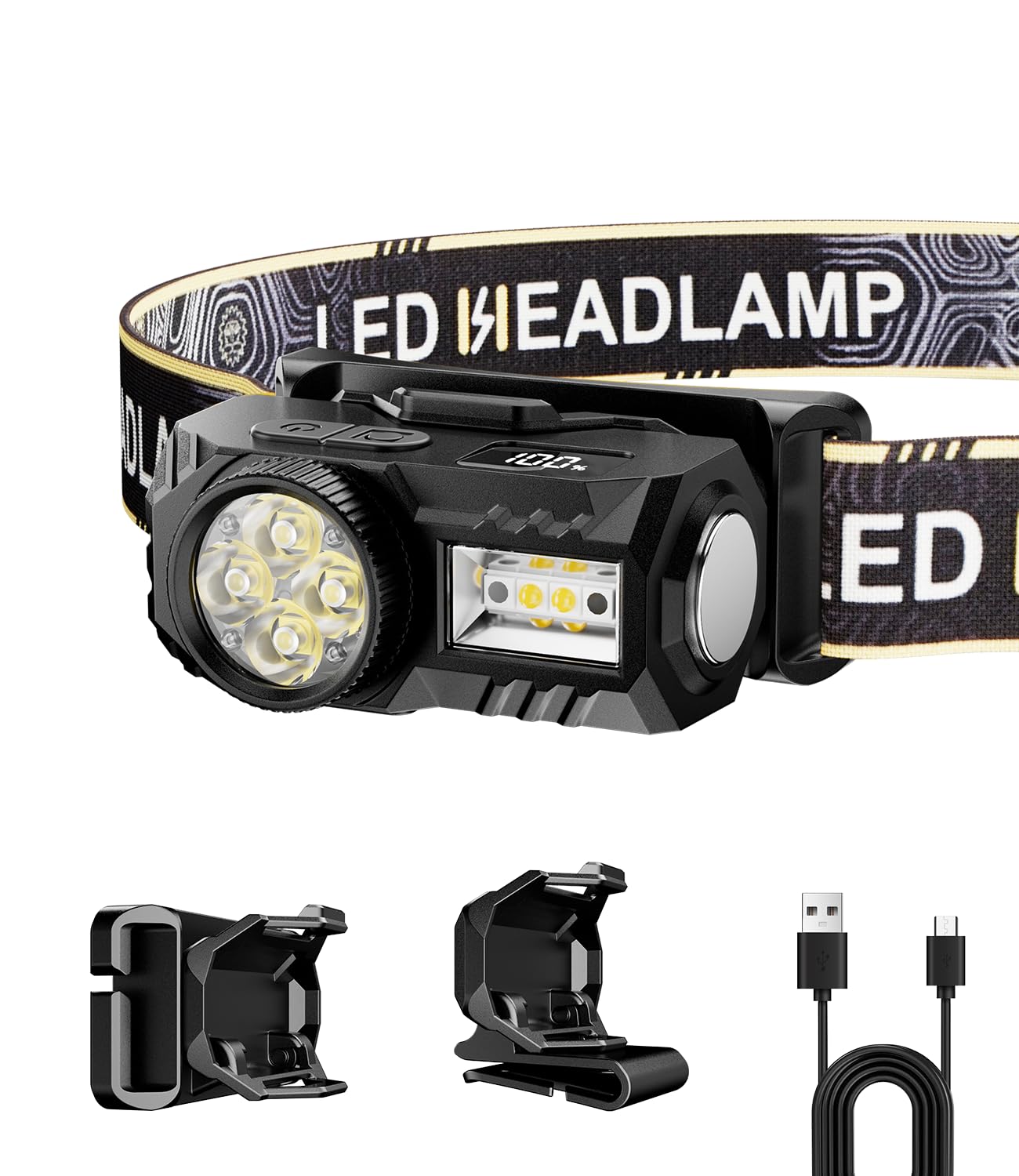 Headlamp Flashlight, 600 Lumen Ultra-Light LED Rechargeable Headlight with White Red Light, Waterproof Motion Sensor Head Lamp, 6 Mode for Outdoor Camping Running Hiking Fishing (Black)-image-24